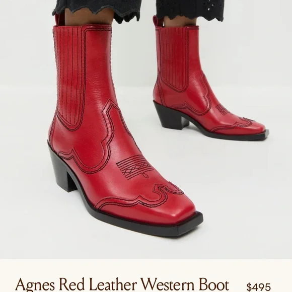 Loeffler Randall Red Leather Heeled Boots - Picture 4 of 7